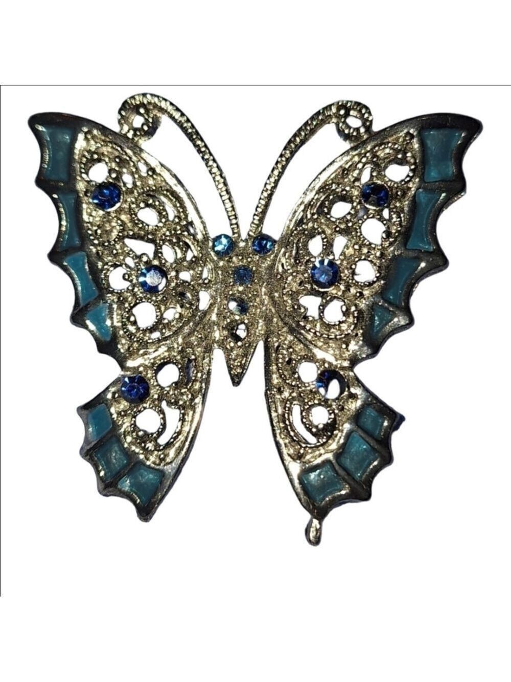 Silver Blue Butterfly Brooch Pin